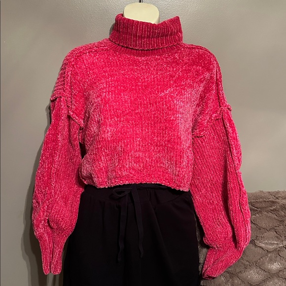 Altar'd State Sweaters - Altar’d State Hot Pink Cropped Chenille Turtleneck Sweater oversized & NWT